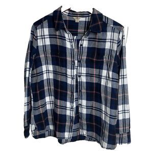 Vintage Y2K Woolrich Shirt Womens XL Blue Plaid Flannel Long Sleeve‎ Button Up